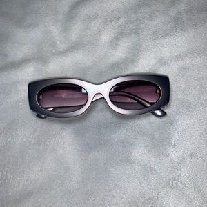 Y2k icy metallic silver Purple Rectangular oval mod retro Women's Sunglasses